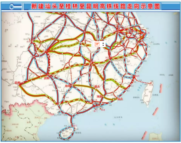 新建汕頭至昆明鐵路通道示意圖
