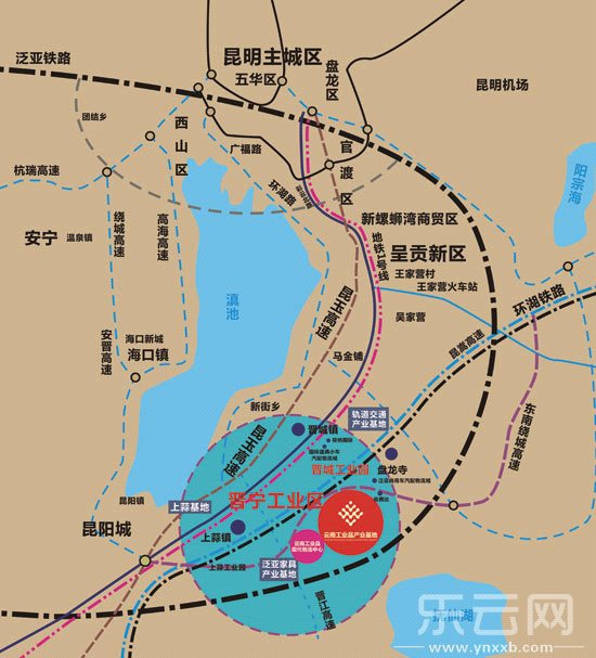云南工業品產業基地區位圖。