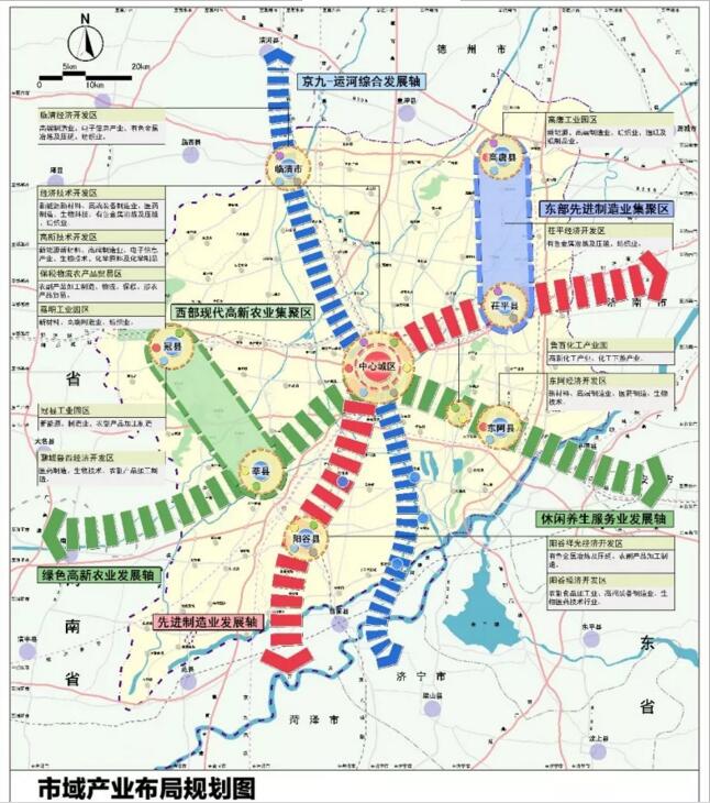  聊城市產業總體空間布局：“一心兩區四軸”