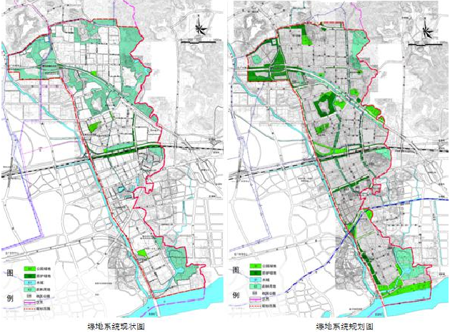 廣州開發區云埔工業區綠地系統規劃與現狀對比示意圖 廣州開發區云埔工業區綠地系統規劃與現狀對比示意圖